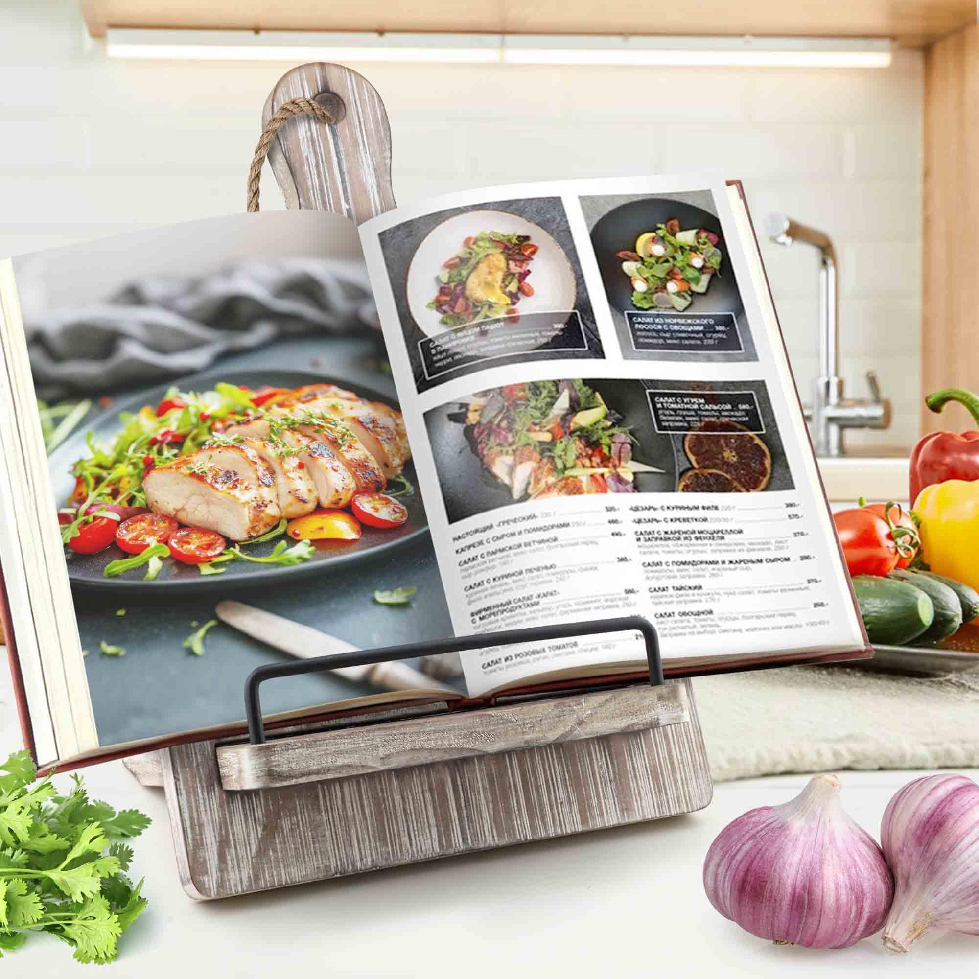 Qiang Ni adjustable angle cookbook enables comfortable viewing at any height.