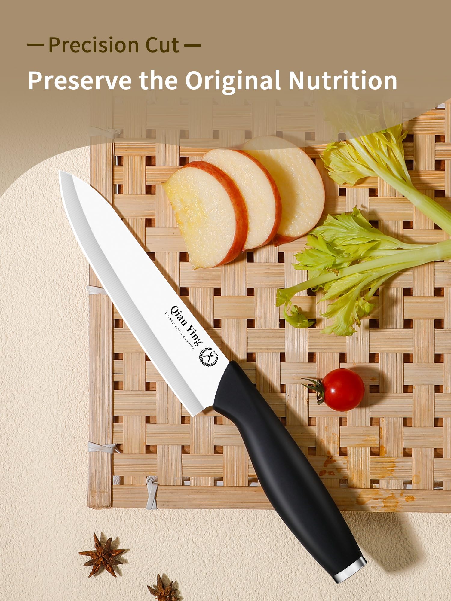 Qianying knife edge durability highlights long-lasting performance on fruits and vegetables.