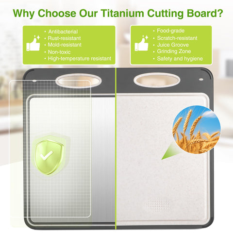 Qianying cutting board with PP wheat-straw side for vegetables and fruits, safe chopping.