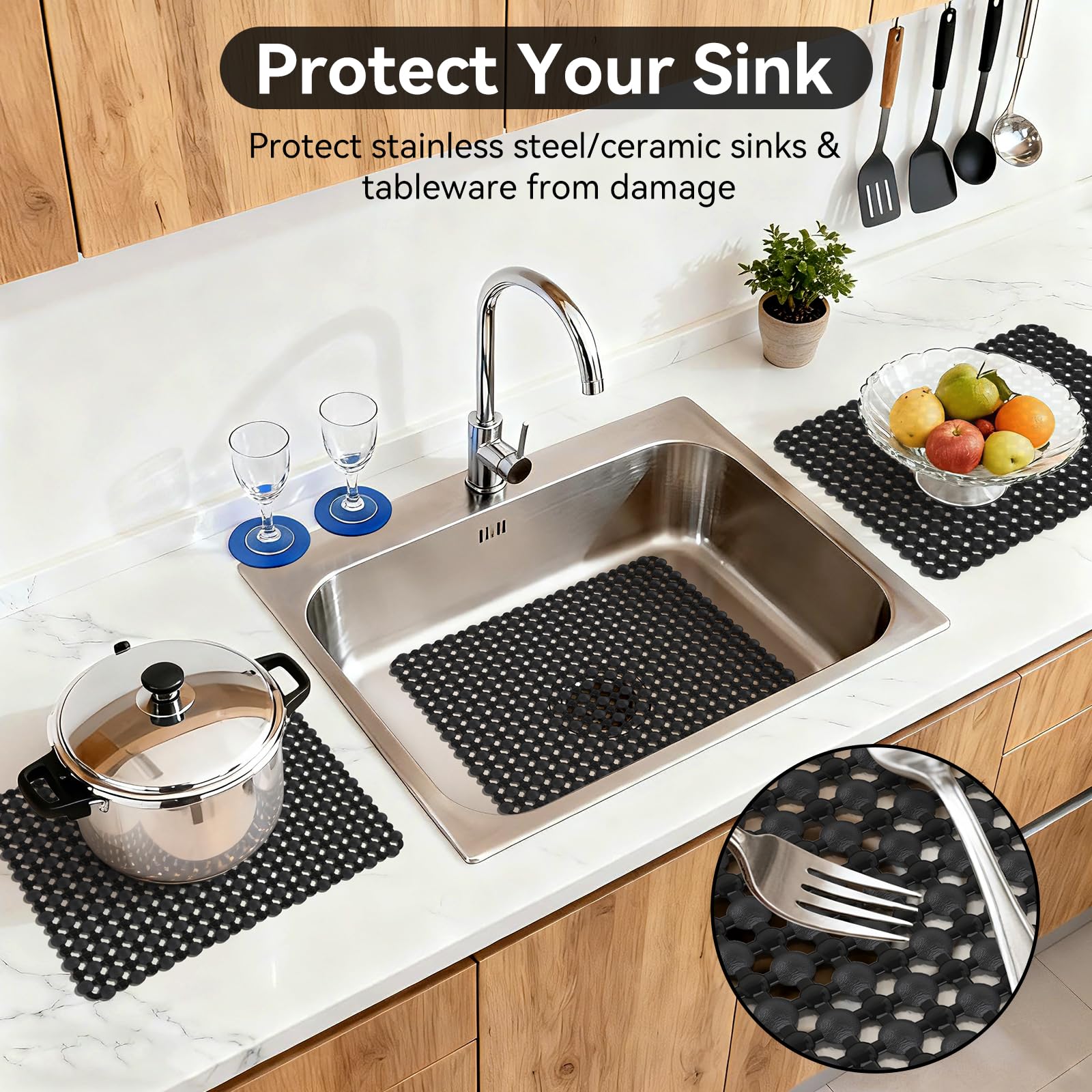 QiCaiJia PVC mat is cut-to-fit to match sink contours.