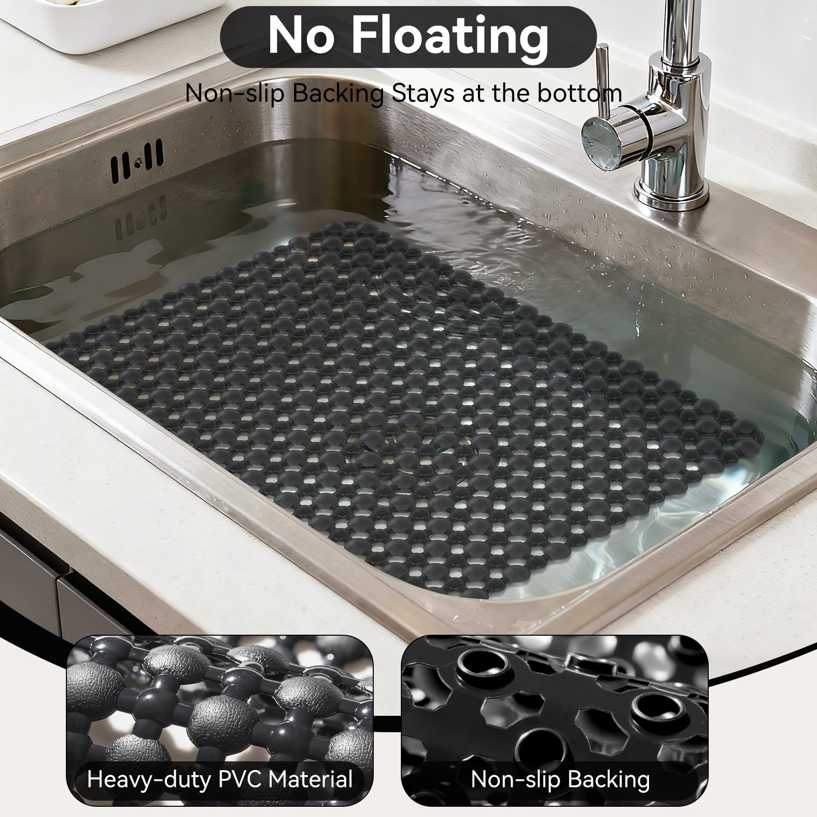 QiCaiJia sink mat cleans easily with soapy water and a brush.