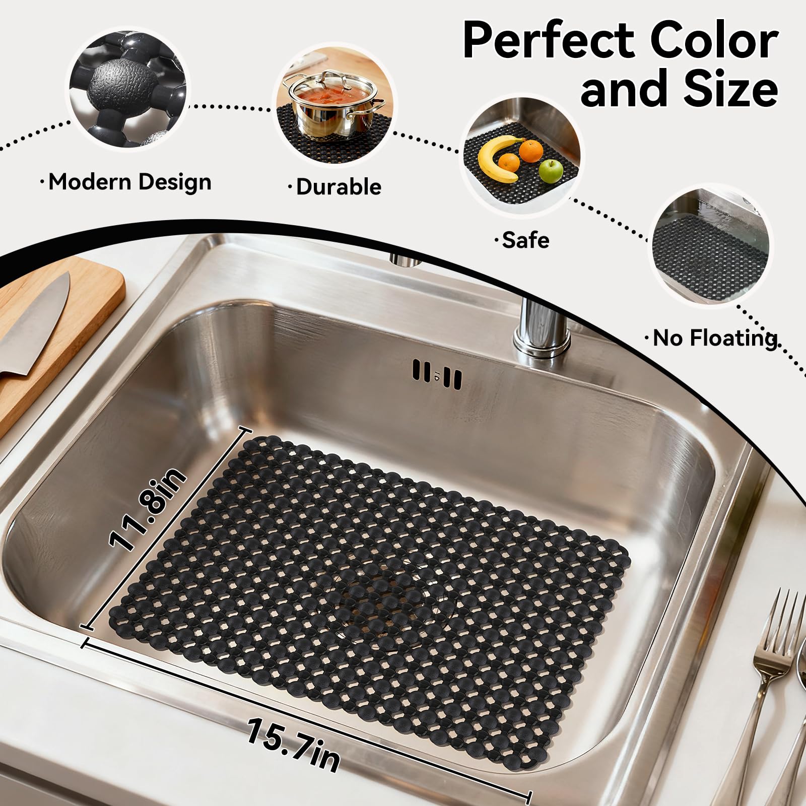 QiCaiJia kitchen sink mat 15-7x11-8-inch offers trim-to-fit versatility.