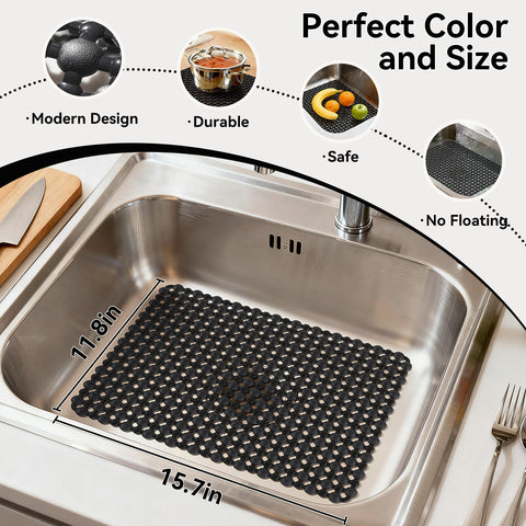 QiCaiJia kitchen sink mat 15-7x11-8-inch offers trim-to-fit versatility.