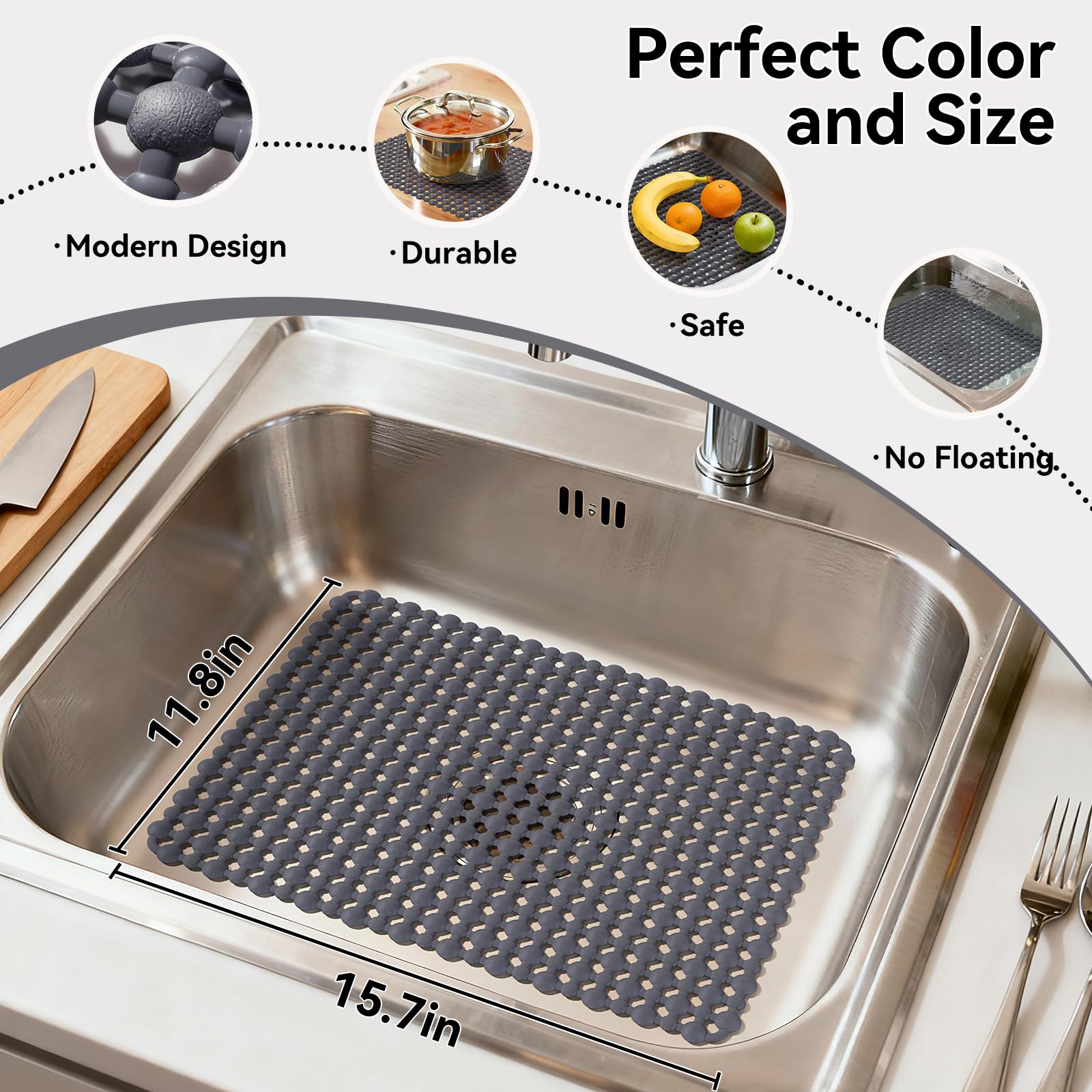 QiCaiJia 15.7x11.8 inch sink mat fits various sinks while cushioning delicate dishes.