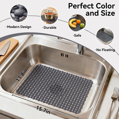 QiCaiJia 15.7x11.8 inch sink mat fits various sinks while cushioning delicate dishes.