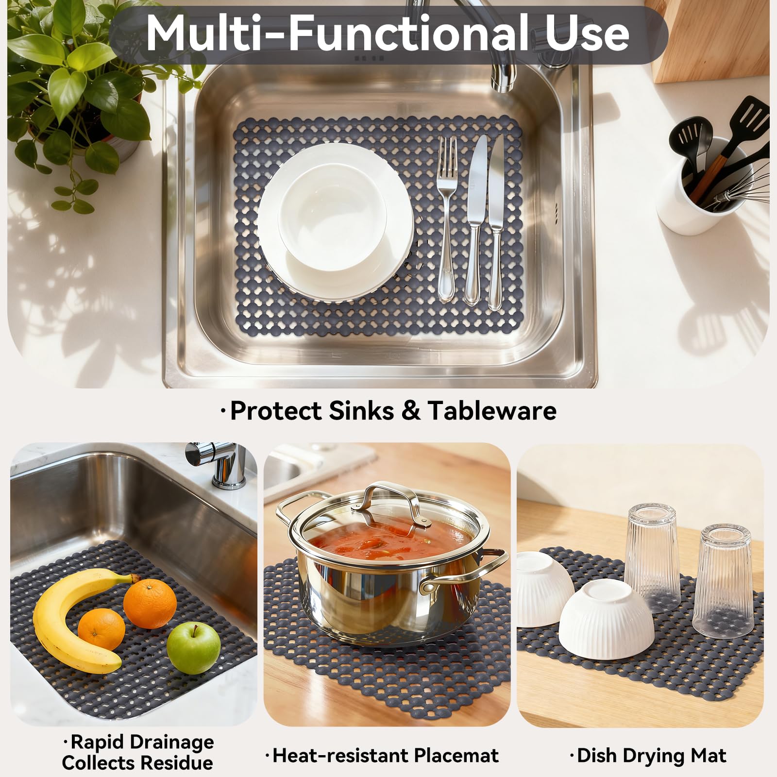 QiCaiJia sink mat cleans easily with soapy water and quick rinsing.