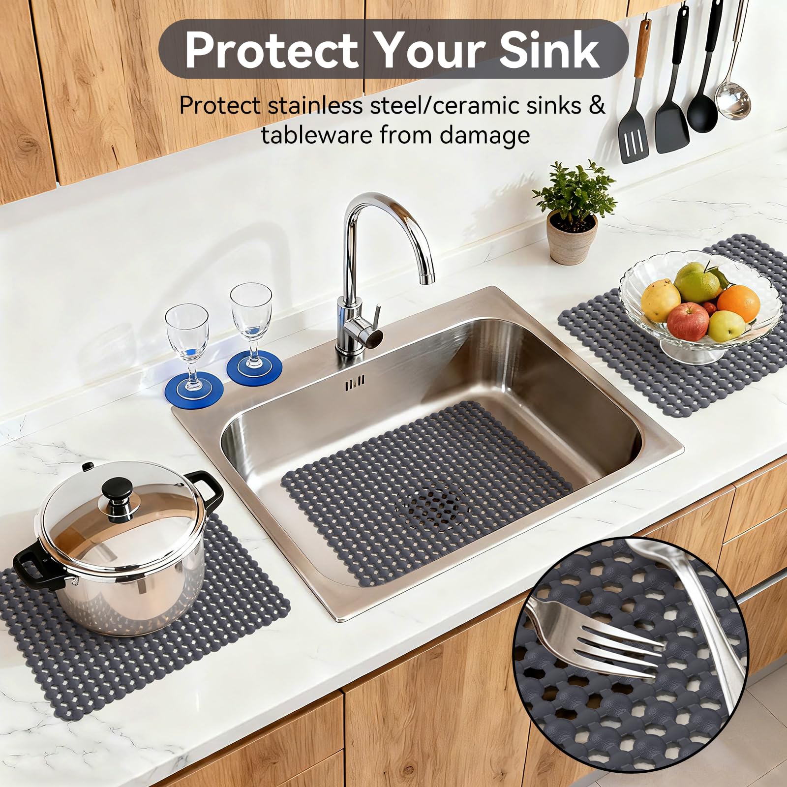 QiCaiJia sink mat is trim-to-fit for a snug, custom contour.