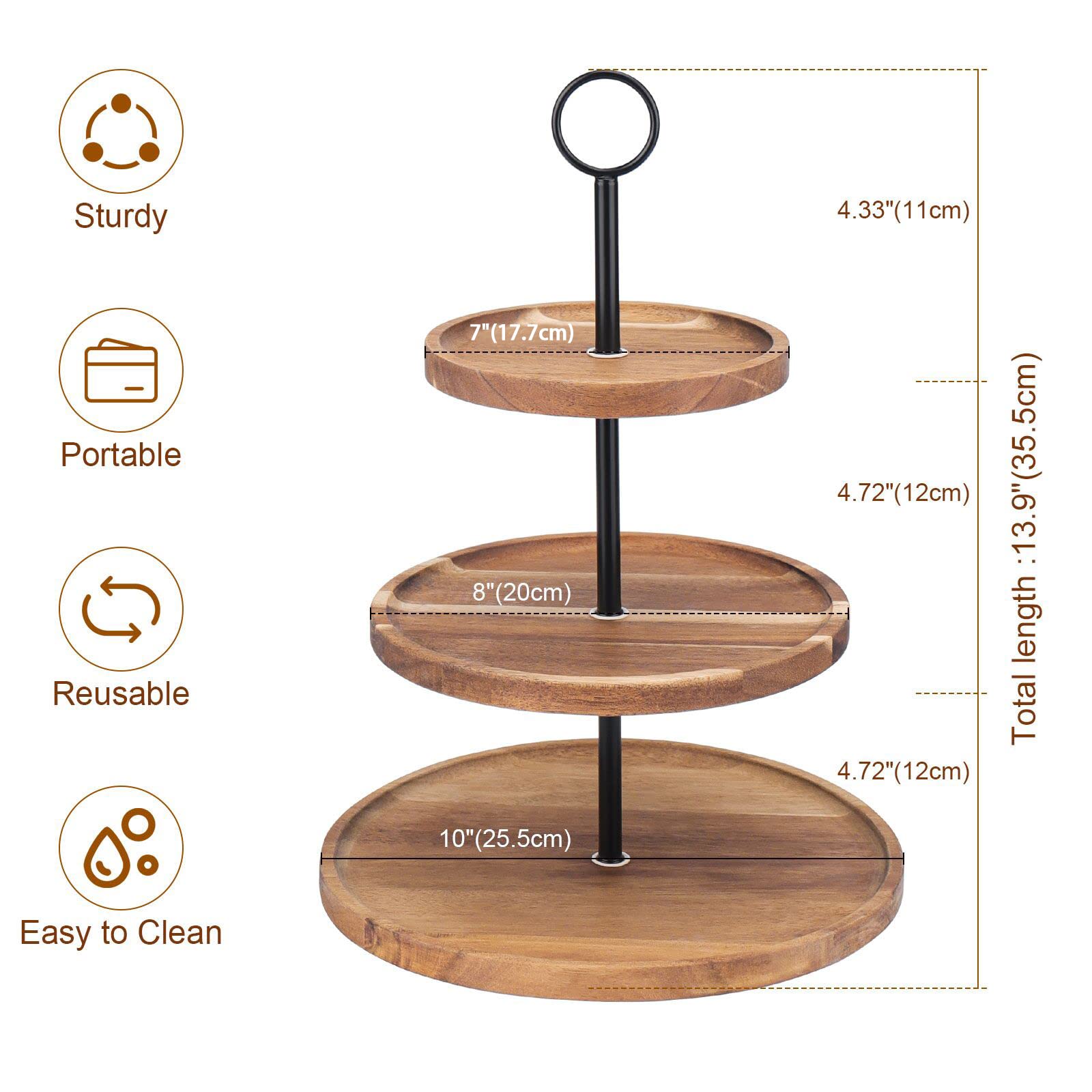 QIELSER 3-Tier Cupcake Stand top tray highlights bite-sized pastries with height.