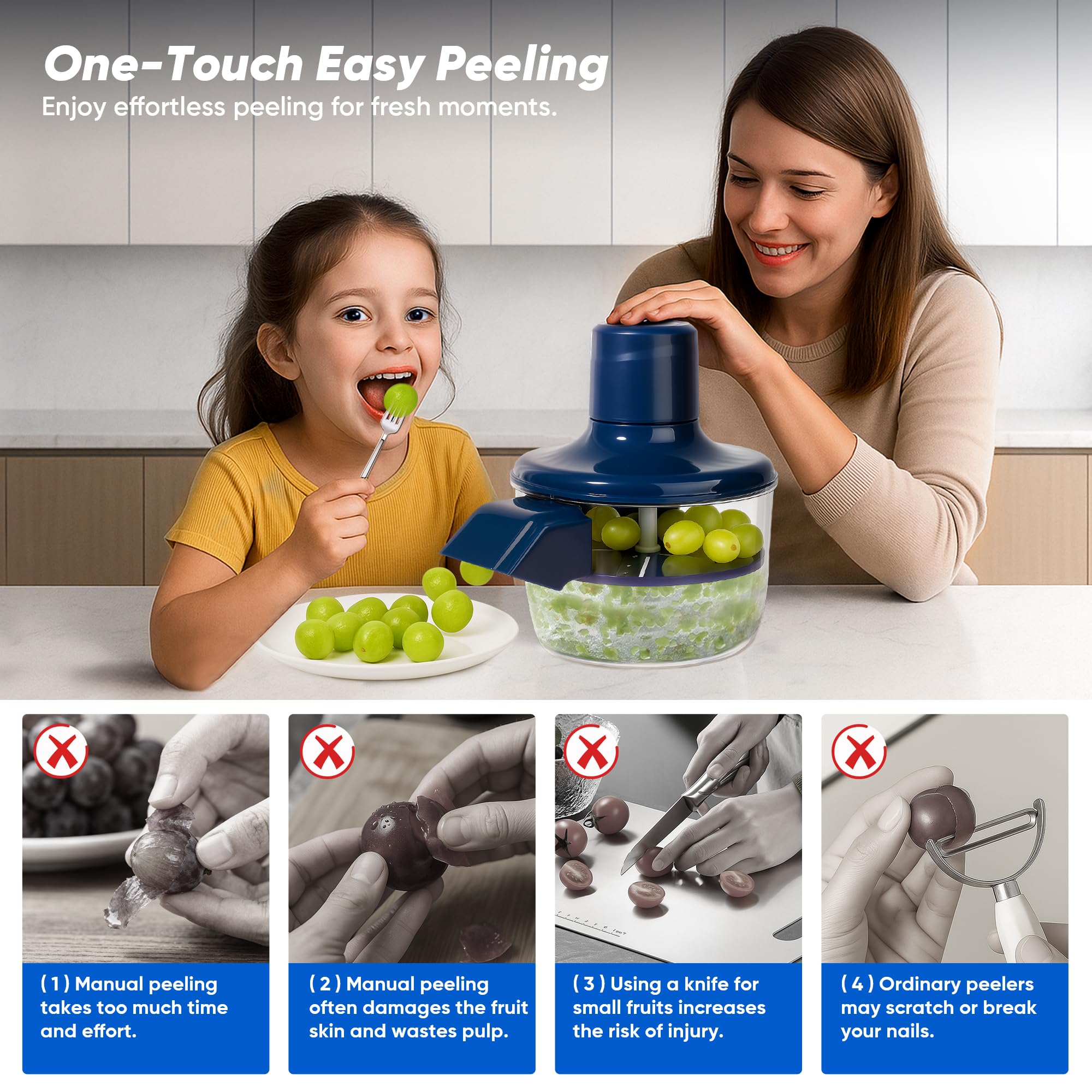Qiknuny automatic peeler system keeps bowls visible during peeling