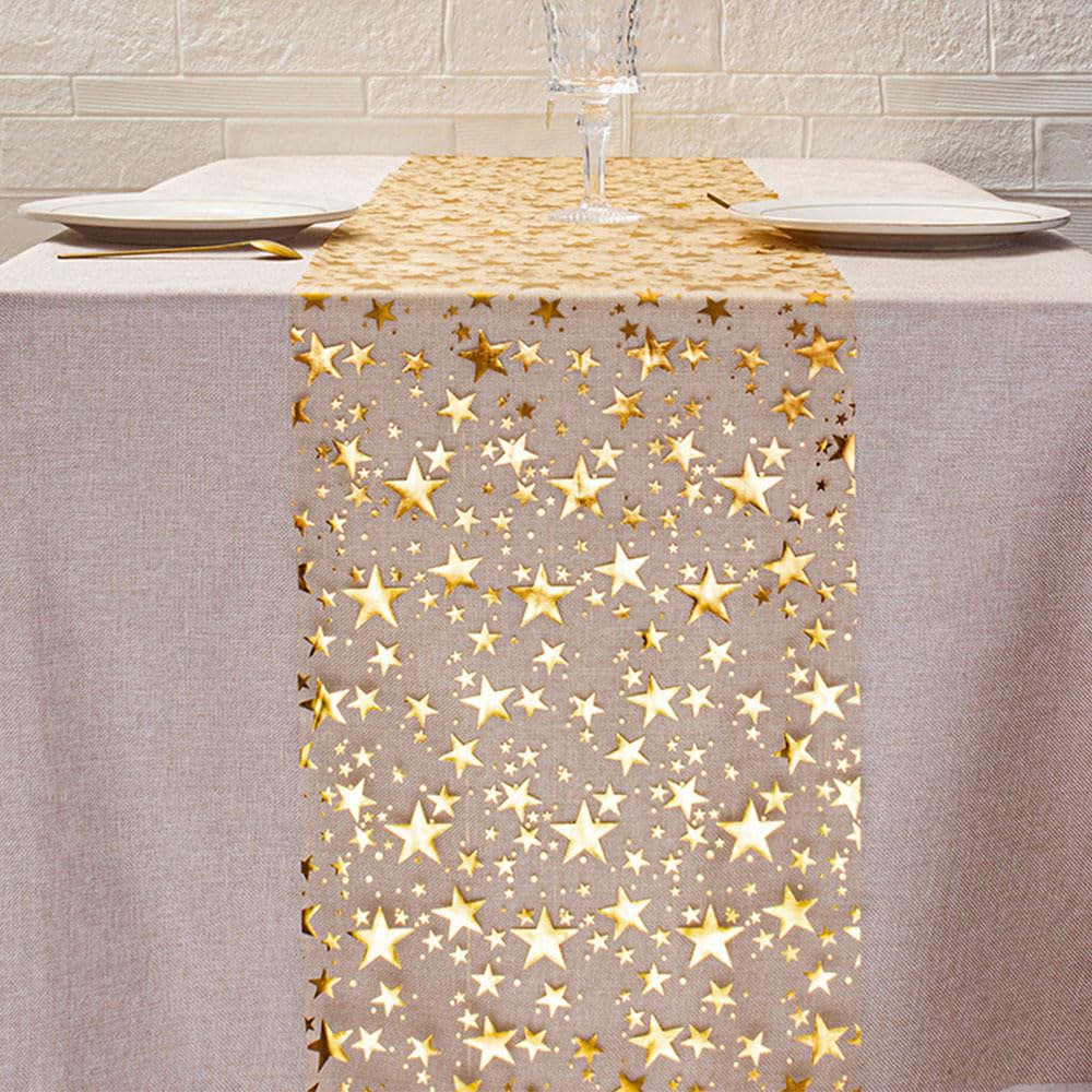 QILANJO transparent star table runner overlay adds sparkle without covering the tabletop.