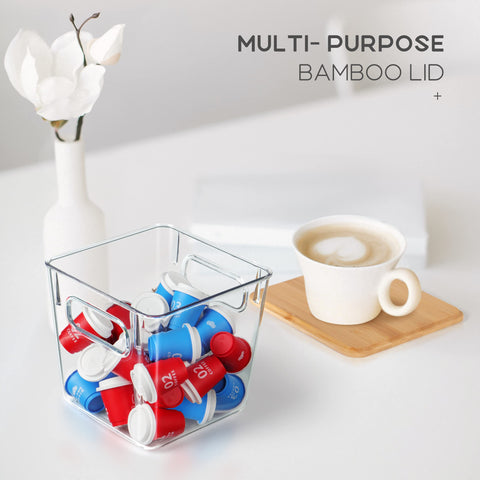 Qilinba bamboo lid adds natural touch while keeping contents dust-free.