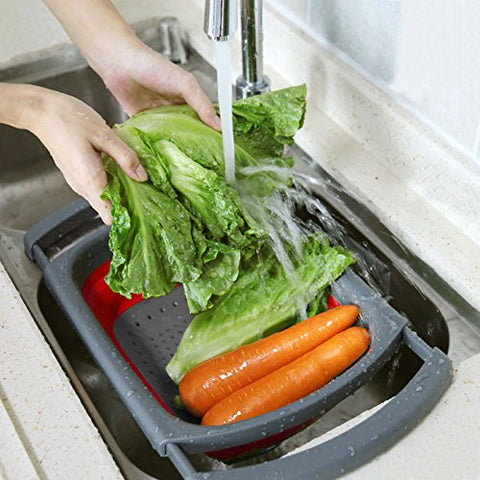 QiMH 6-quart capacity colander ready for pasta and vegetables