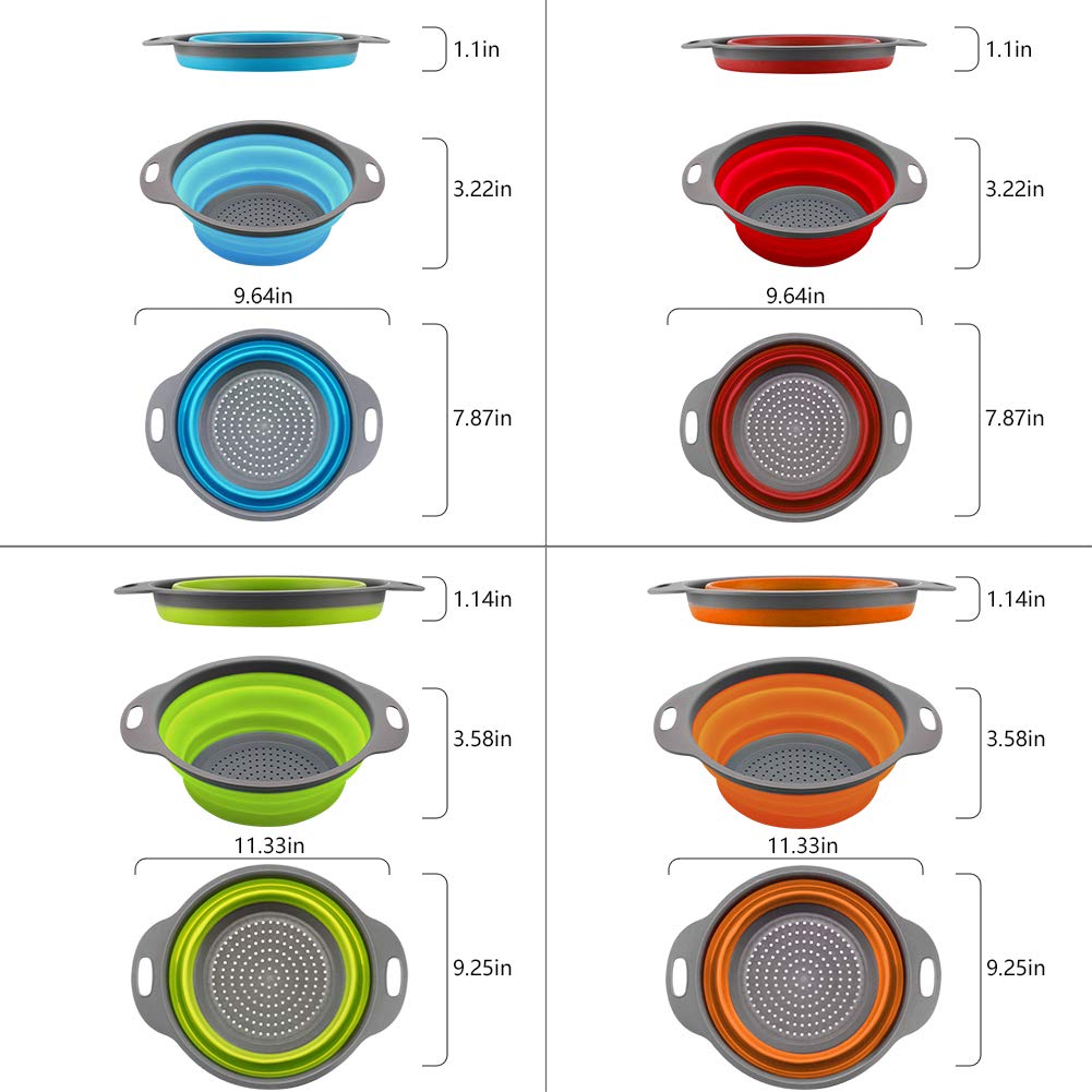QiMH collapsible colander collapsed, highlighting compact storage in a kitchen drawer