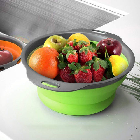 QiMH collapsible colander with ergonomic handles for easy pouring and draining