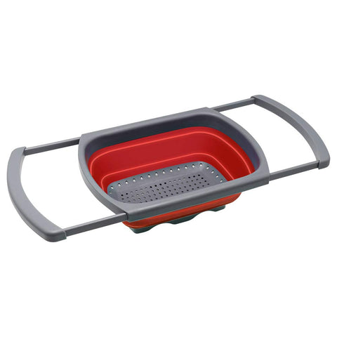 QiMH collapsible colander in use over the sink during draining