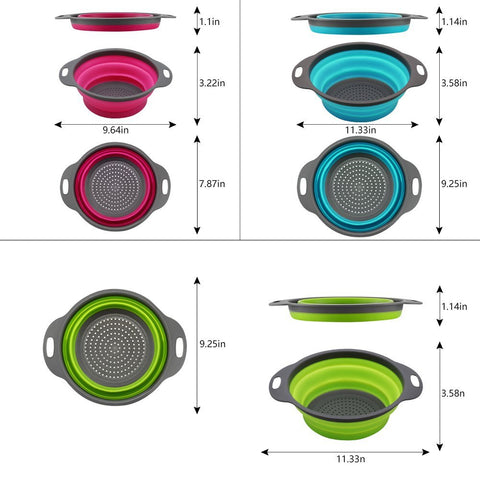 QiMH collapsible blue colander folded for compact kitchens.