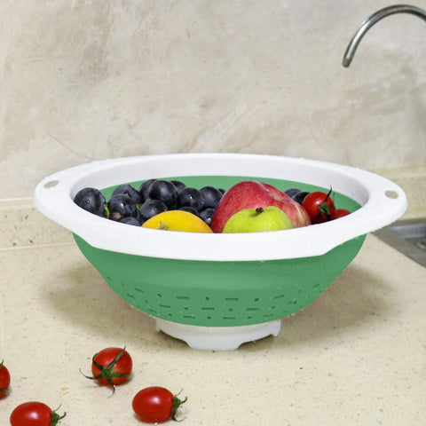 QiMH round drainer basket keeps pasta, greens, and fruit neatly rinsed.