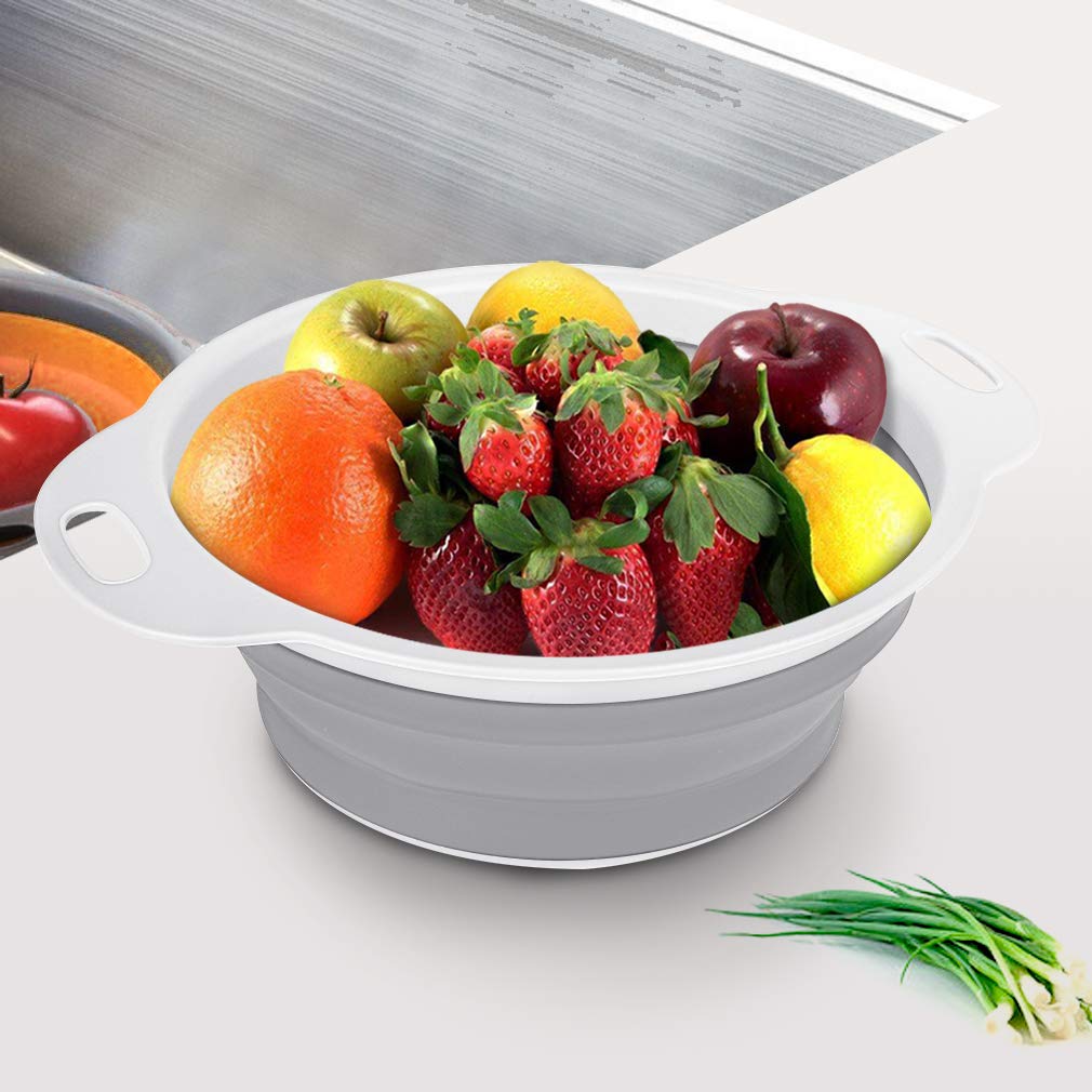 QiMH silicone colander with sturdy foldable frame for versatile cooking