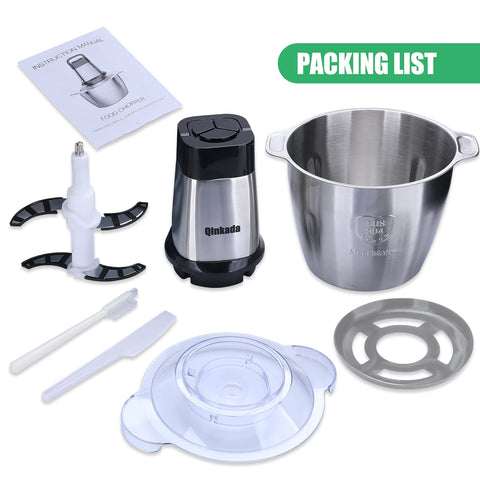 Qinkada Food Processor disassembled for easy cleaning and storage.