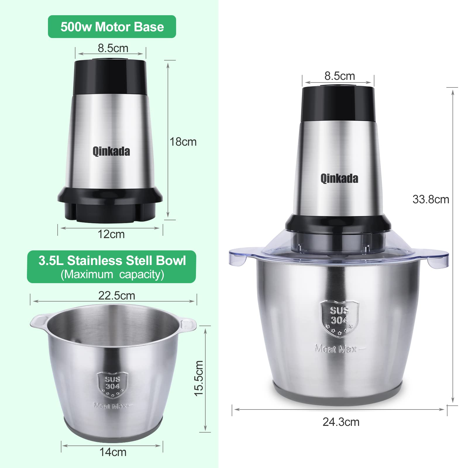 Qinkada Food Processor in meat-chopping action.