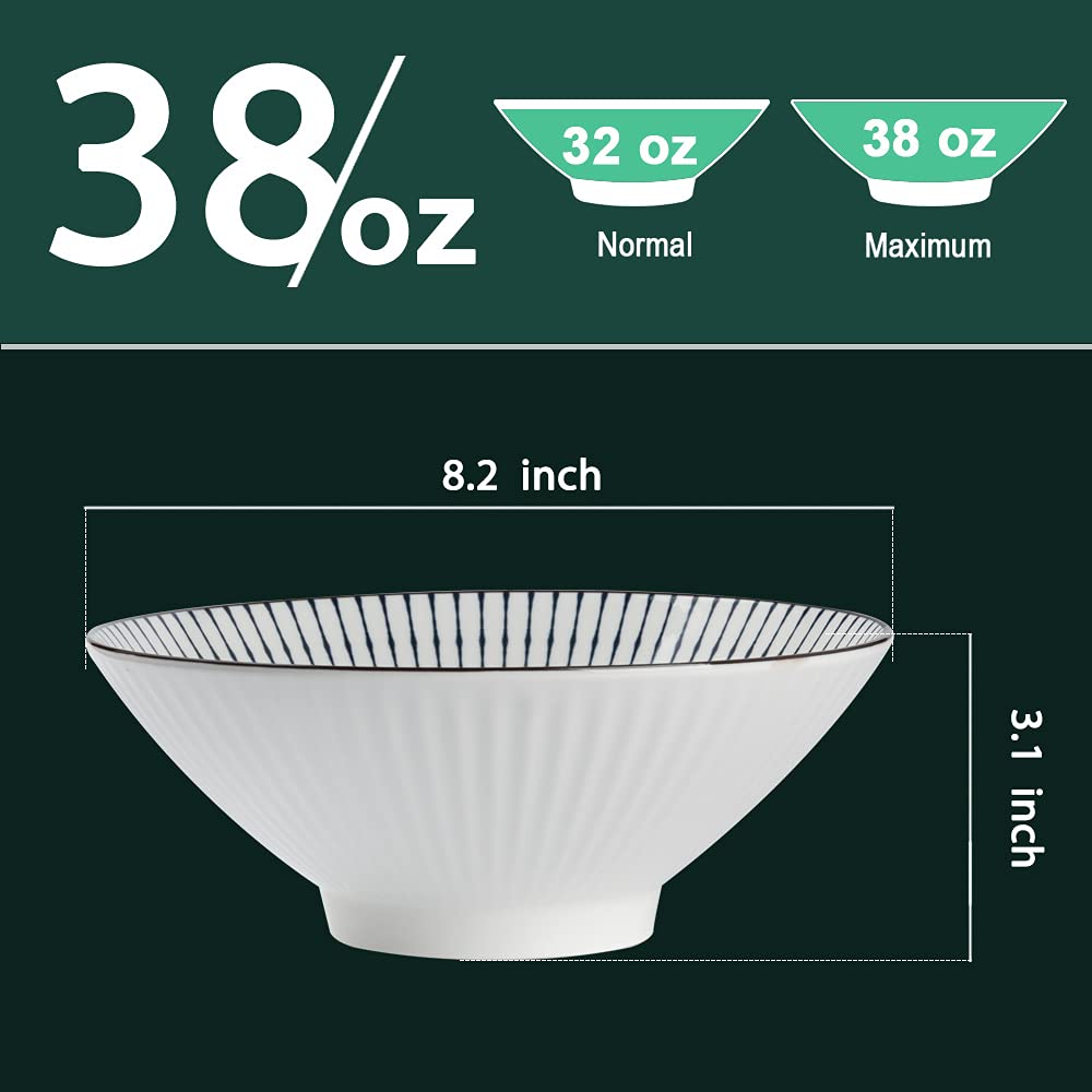 QINLANG 38 oz porcelain bowl with blue-white motif, ideal for pho and large cereals.