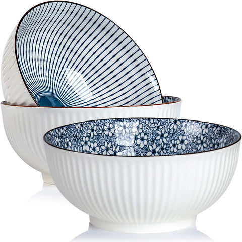 QINLANG blue-white 60oz pho bowl viewed from top for generous servings.