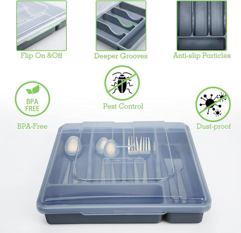 QINOL five-compartment tray organized forks, knives, spoons and tools