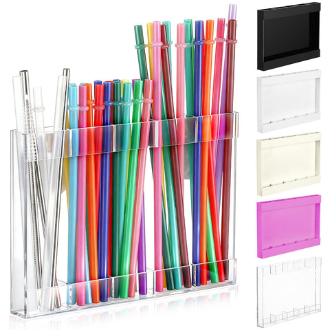 Qinyoung acrylic straw holder on cabinet door for organized kitchens.