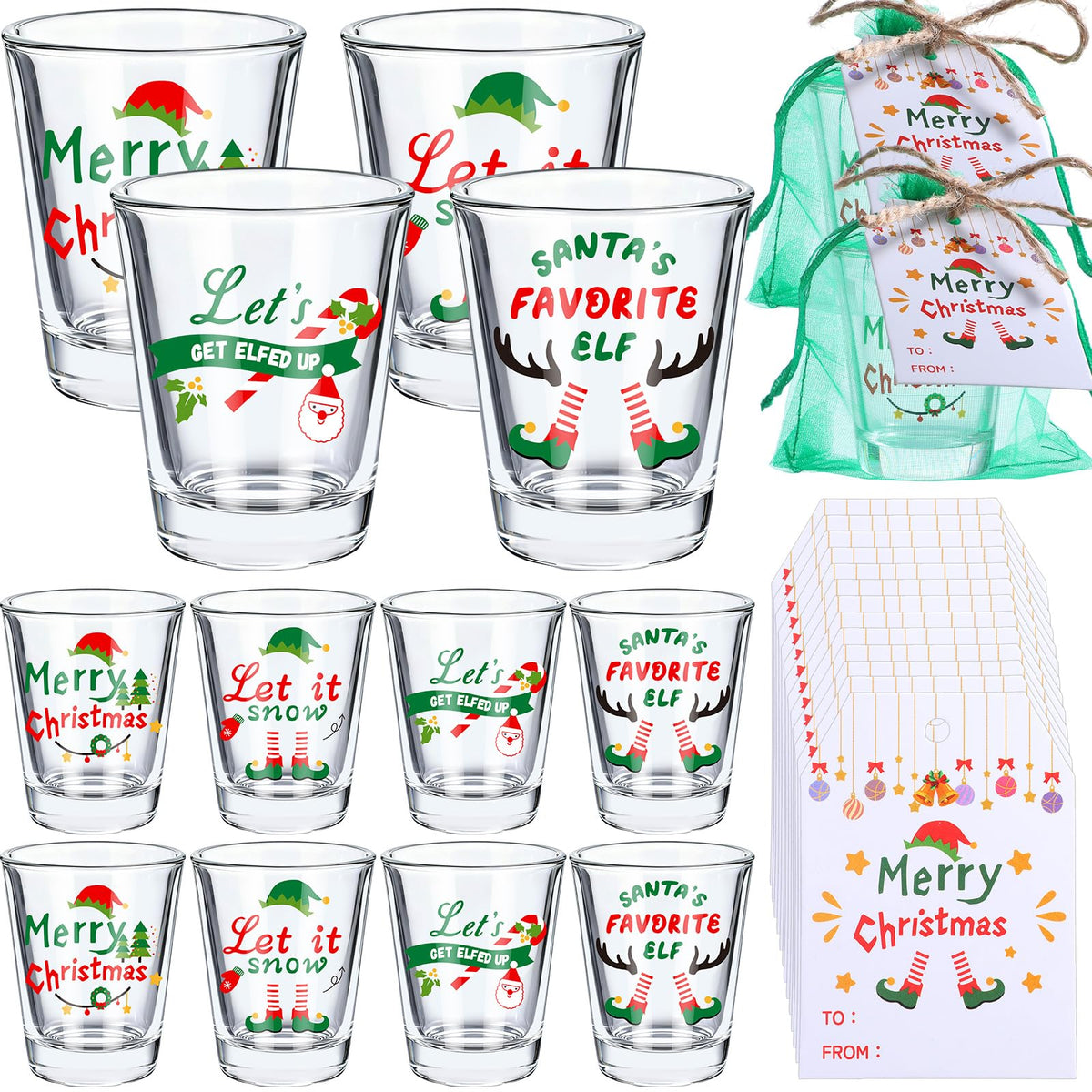 Qinyoung Christmas shot glasses bulk set for festive party favors and gifts
