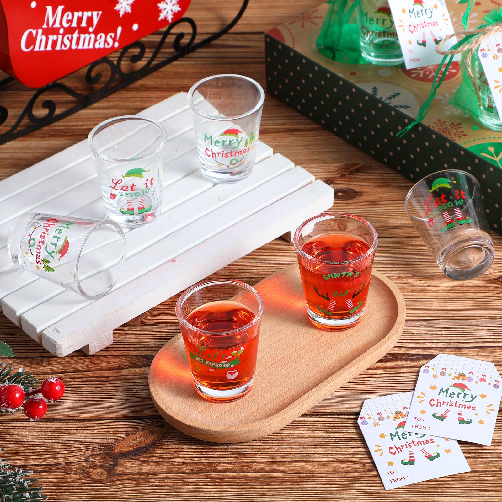 Qinyoung green organza bags protect and present shot glasses stylishly