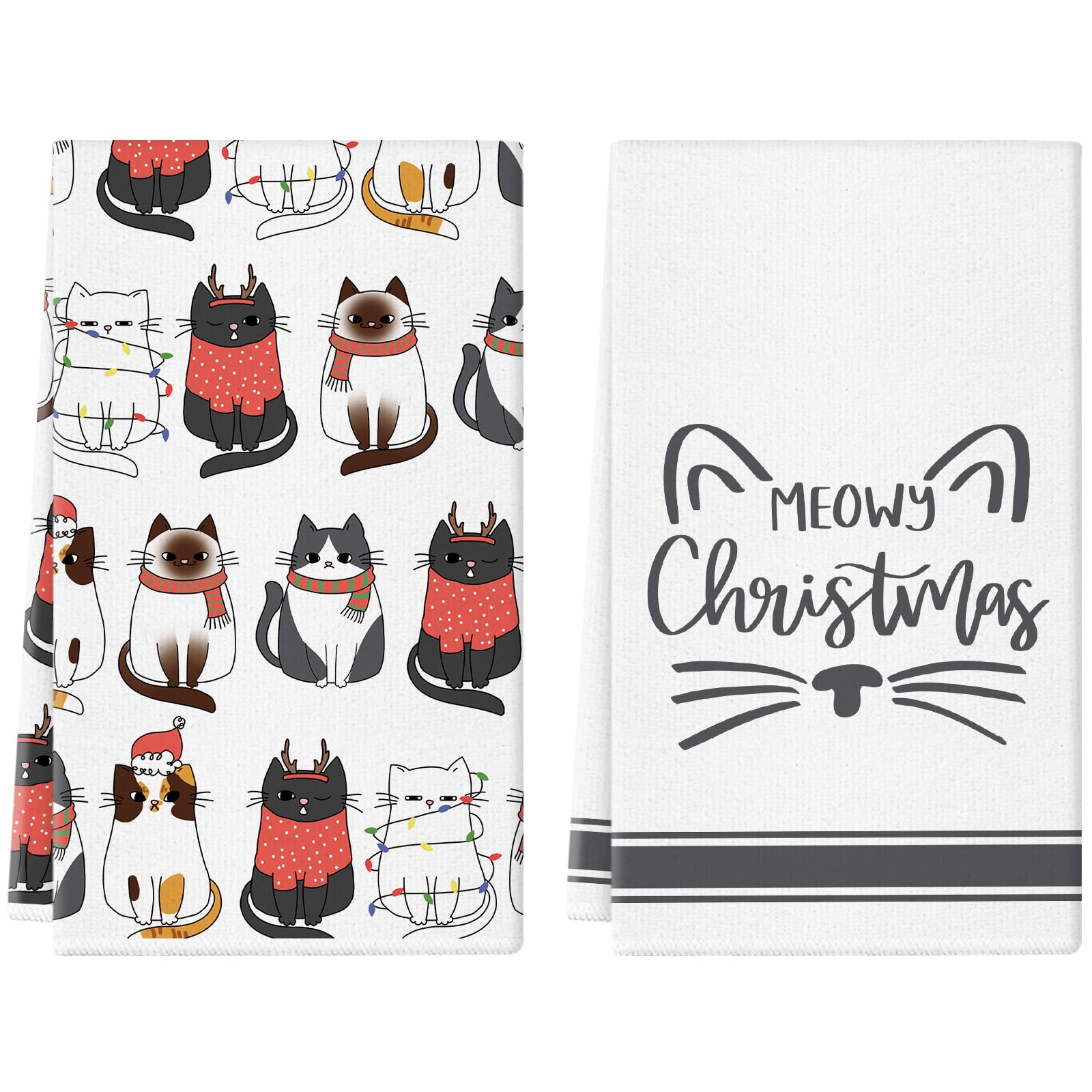 QIONG MENG Christmas kitchen towel with cute cat design, soft and absorbent for easy kitchen use
