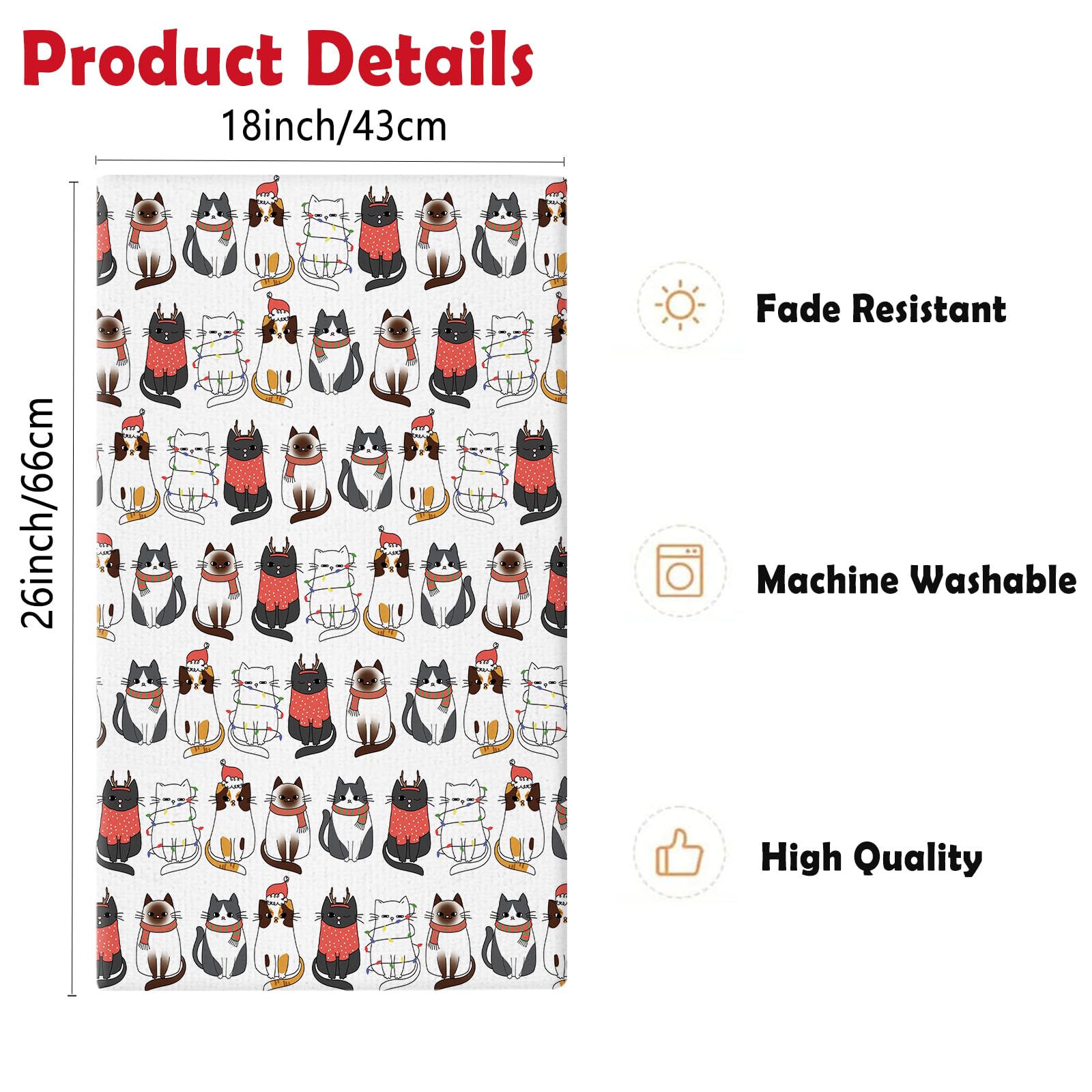 QIONG MENG cat themed towel close up, festive vibe ideal for holiday kitchen decor and drying dishes