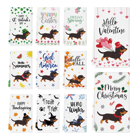 QIONG MENG dachshund dish towel with festive design for cheerful kitchen cleaning