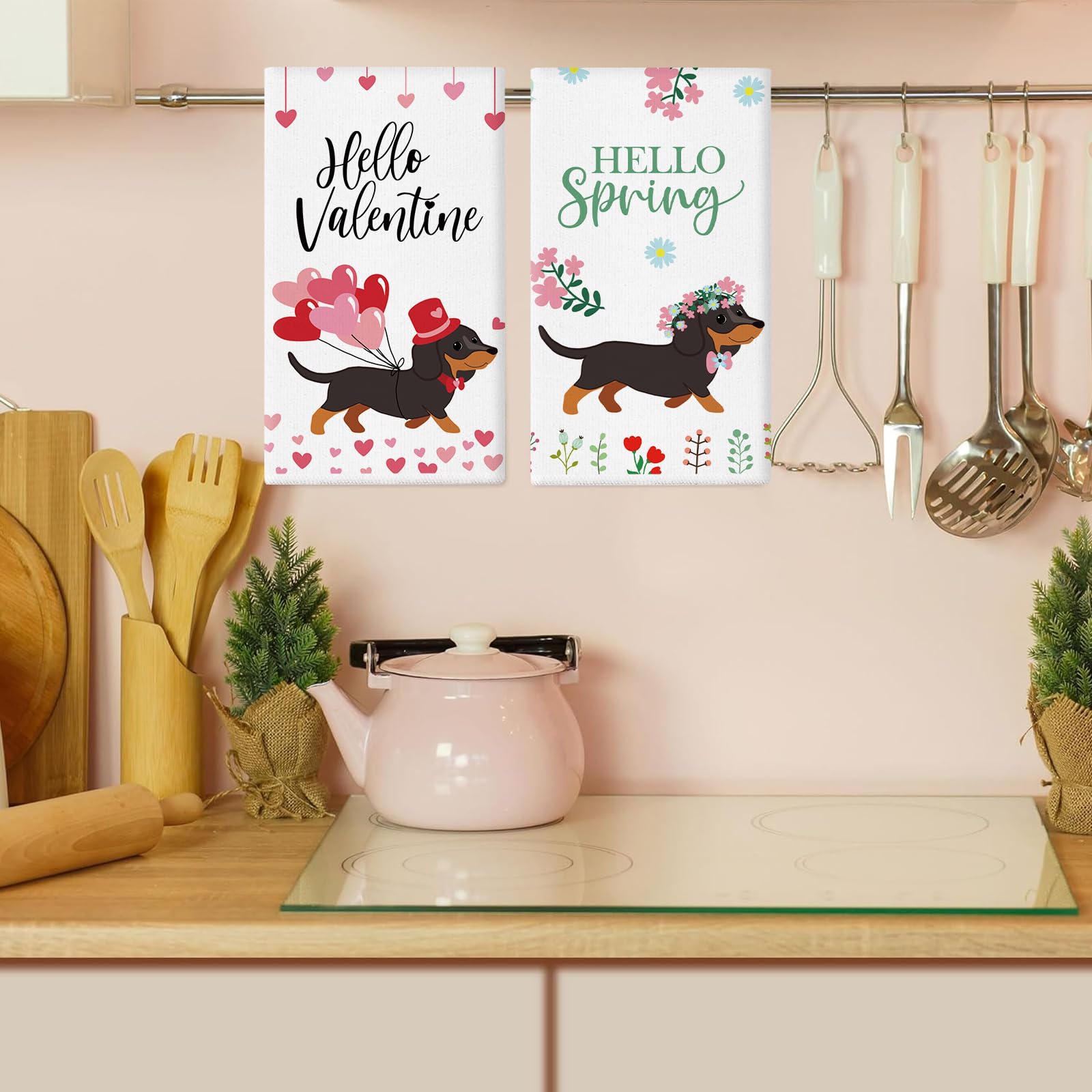 QIONG MENG dachshund kitchen towel adds seasonal charm to countertops