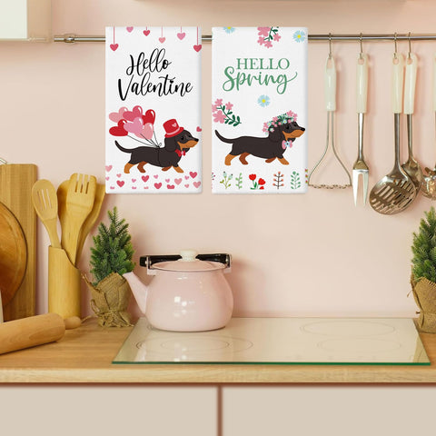 QIONG MENG dachshund kitchen towel adds seasonal charm to countertops