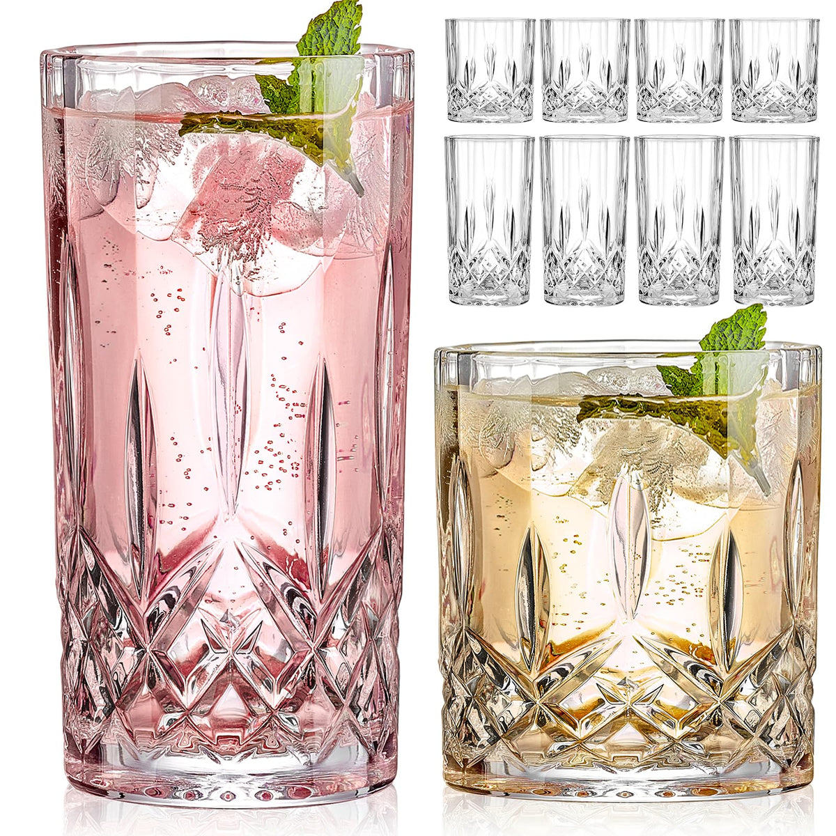 Qipecedm drinking glasses 8-piece set on table, ideal for entertaining