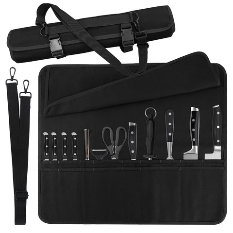 QIQU chef knife bag with 24-pocket layout secures blades on the go.