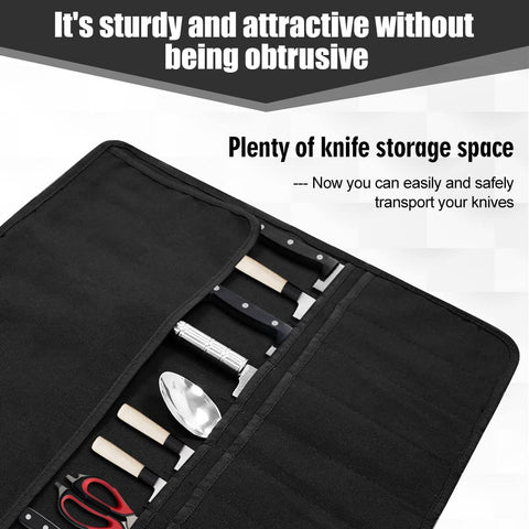 QIQU organized knife roll keeps forks, spoons, and tools neatly.