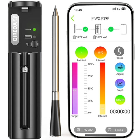 QIREDA wireless meat thermometer base unit with display for easy monitoring during cooking