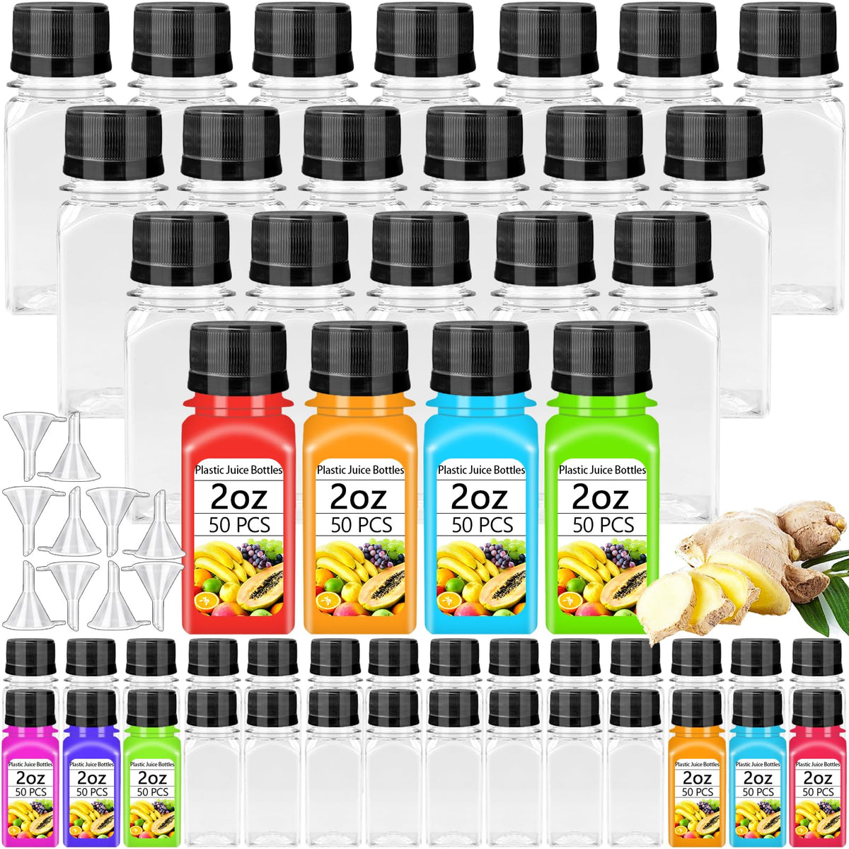 Qiuttnqn 50pcs 2oz plastic bottles with caps for travel and sharing.
