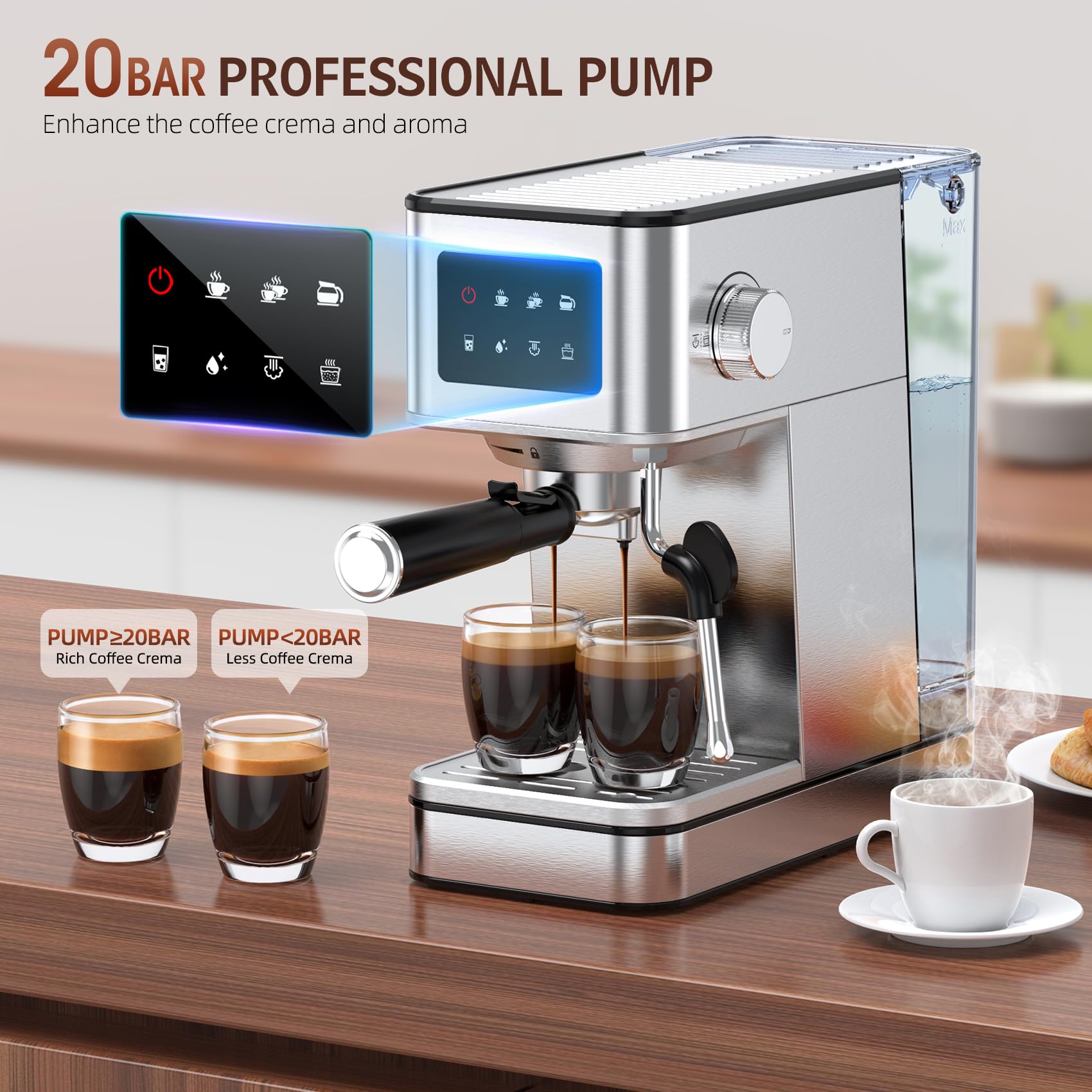QJA espresso machine top controls showcase quick, intuitive drink selection