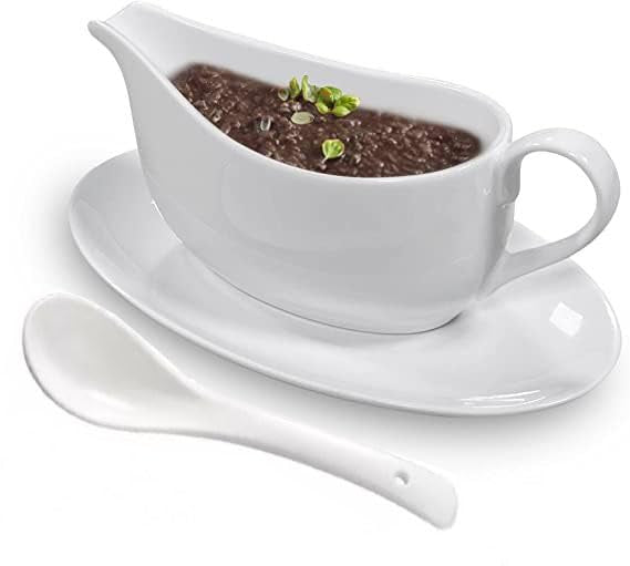 Qlans gravy boat with ladle and saucer for elegant, mess-free serving