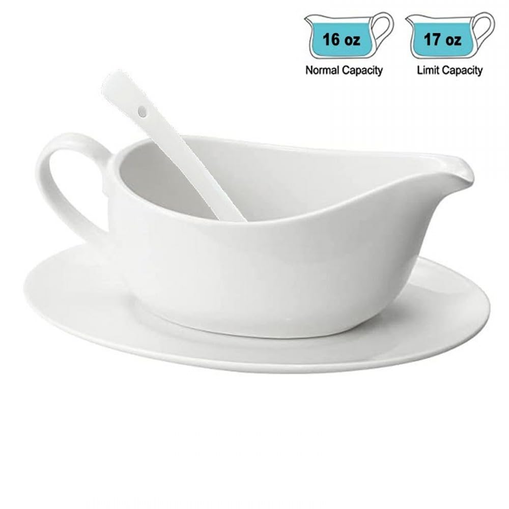 Qlans white ceramic gravy boat suitable for warm sauces at table