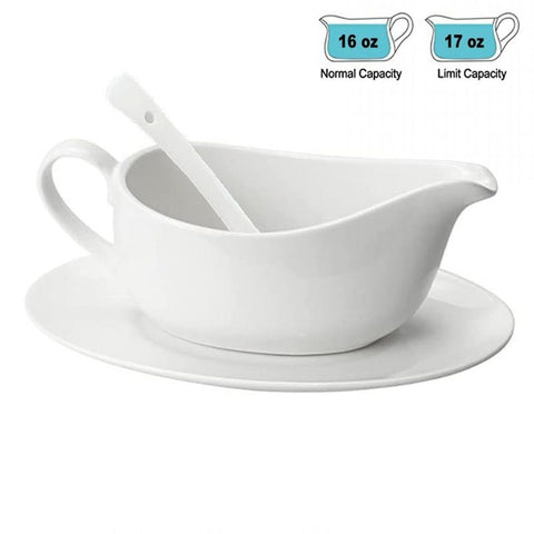 Qlans white ceramic gravy boat suitable for warm sauces at table