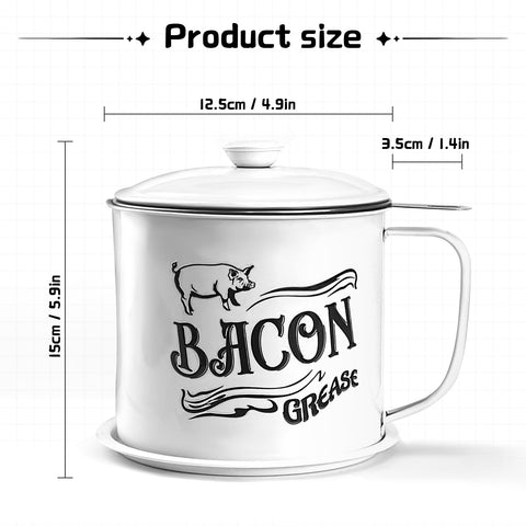 QMET bacon grease container with curved handle for easy lifting
