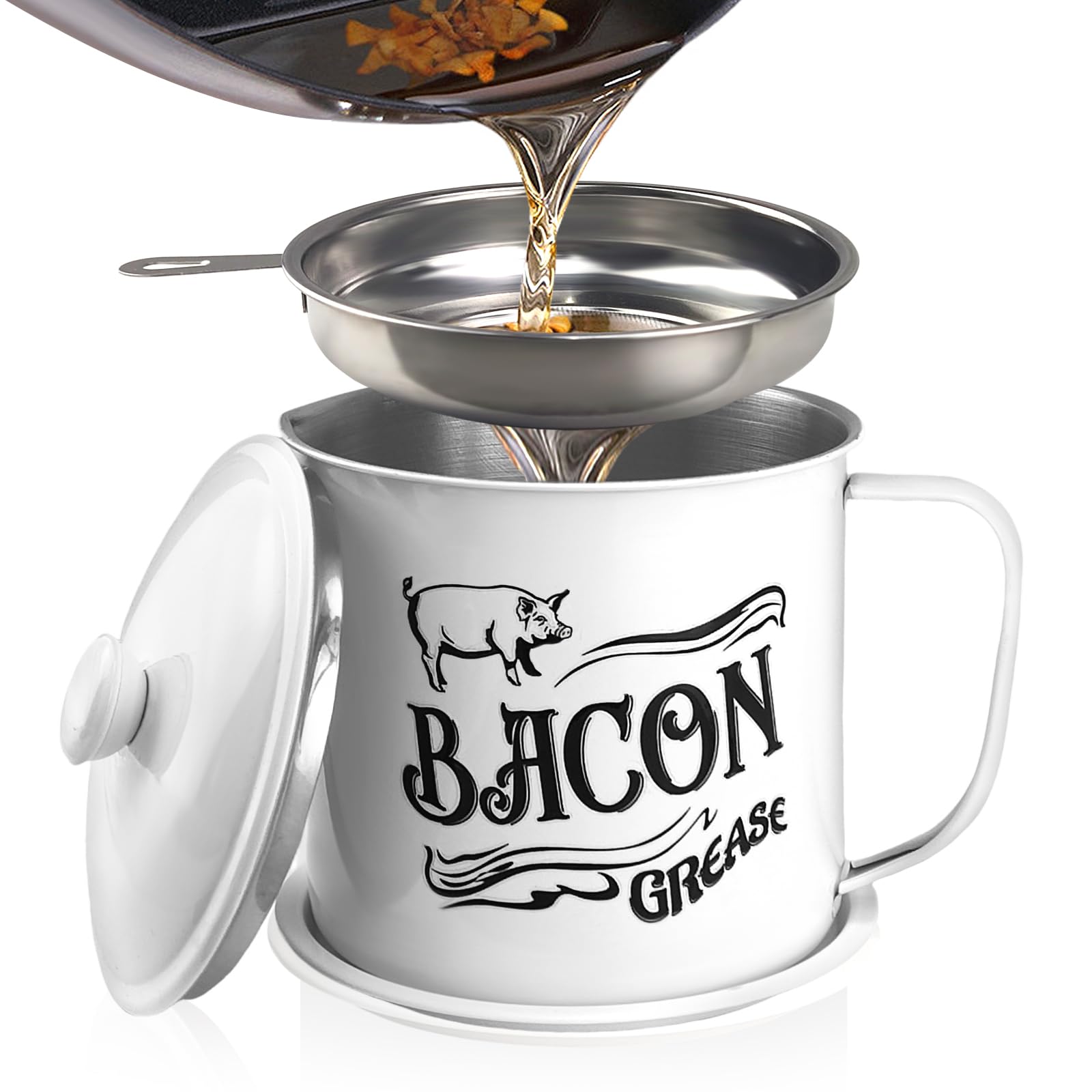 QMET bacon grease saver container with fine mesh strainer for clean storage