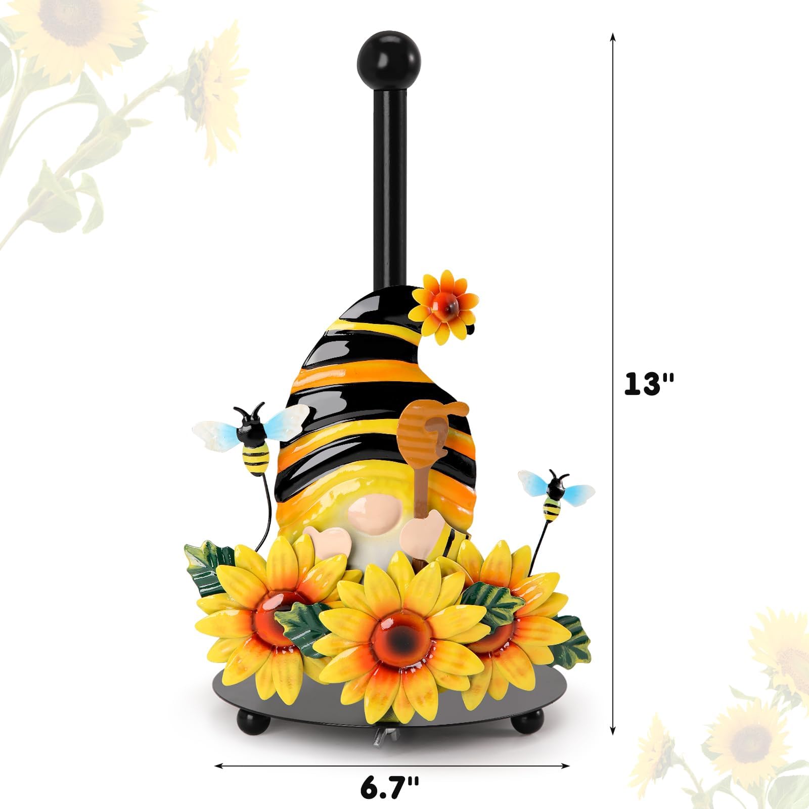 Close-up of sunflower and bees design on Qmetalart holder