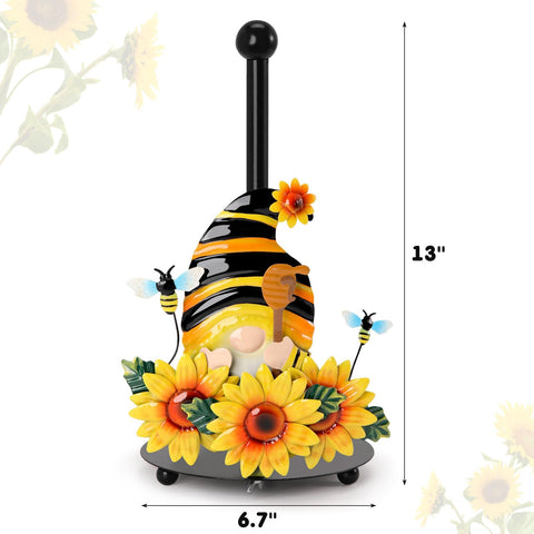 Close-up of sunflower and bees design on Qmetalart holder