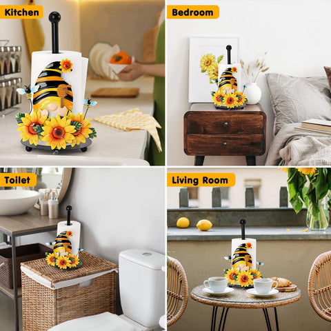 Gift-ready Qmetalart sunflower gnome paper towel holder packaging and display