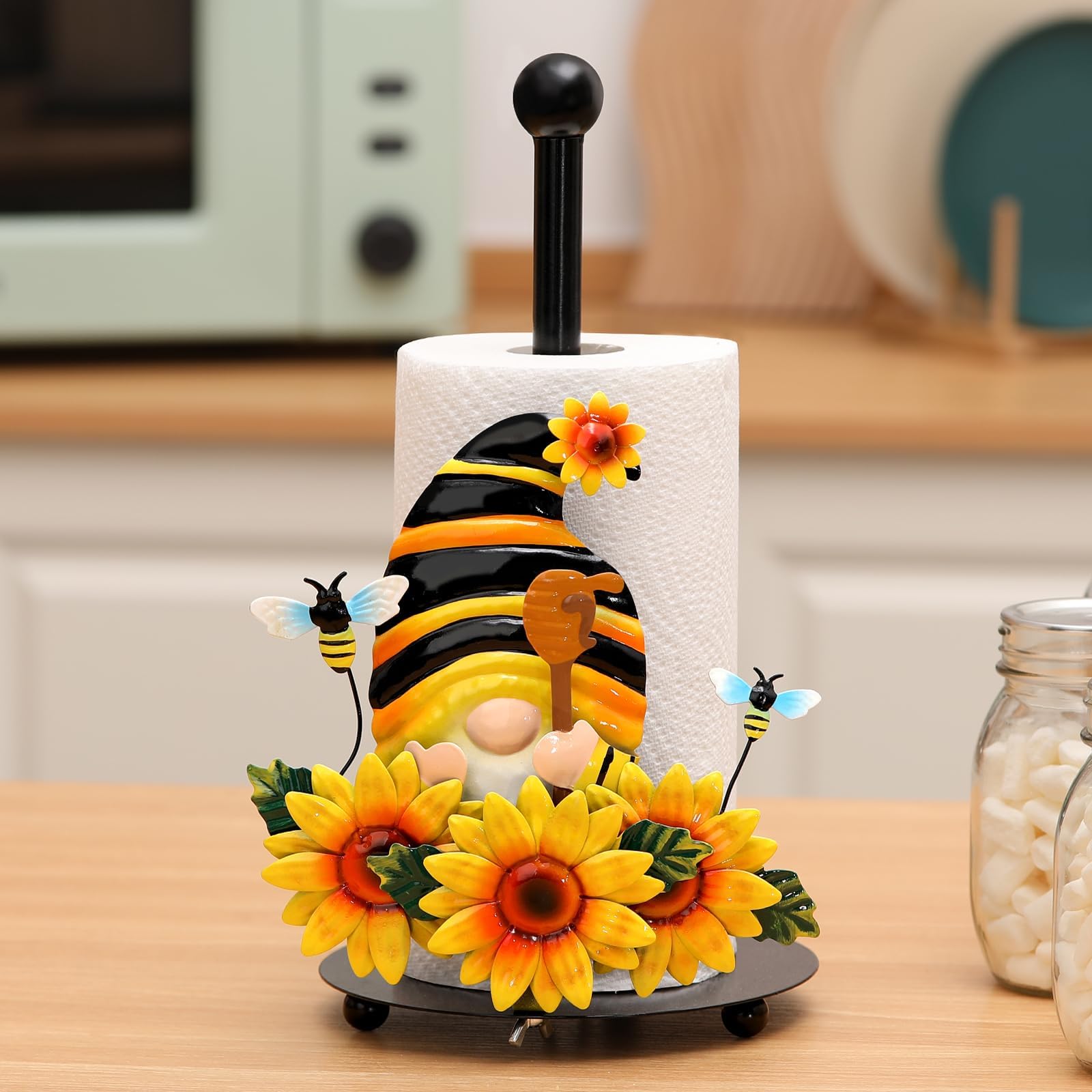 Qmetalart sunflower gnome paper towel holder fitting standard rolls in kitchen